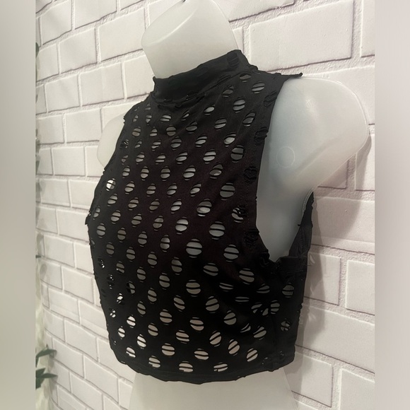 BLUSH MARK Women's Perforated Sleeveless Turtleneck Top & pants black  /M - Picture 5 of 13